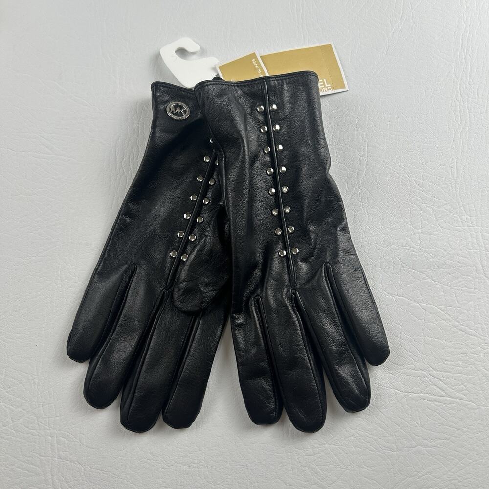 Michael Kors Women Black Leather Gloves Size XL Genuine Leather NWT